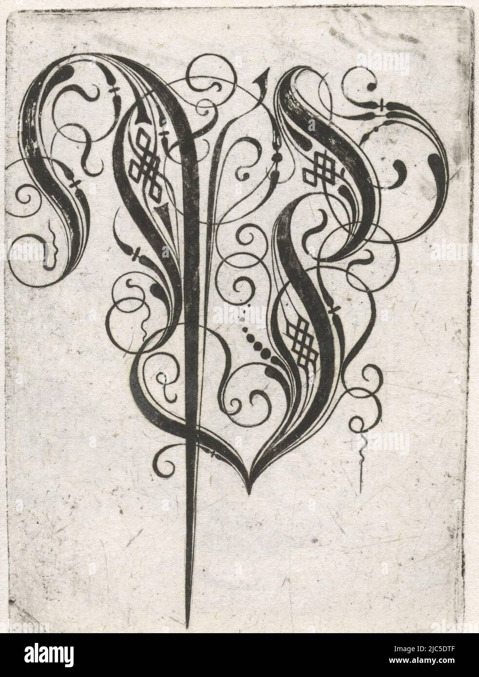 From series of 24 gothic letters with braiding: A-I, K-T and V-Z., Letter P Alphabet (series title), print maker: anonymous, anonymous, publisher: anonymous, Netherlands, (possibly), c. 1600 - c. 1699, h 65 mm - w 46 mm Stock Photo