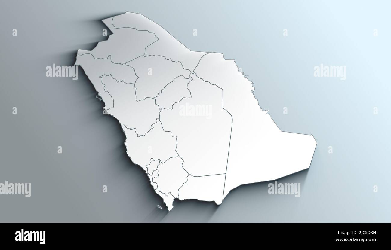 Country Political Geographical Map Of Saudi Arabia With Regions With Country Political Geographical Map Of Saudi Arabia With Regions With Shadows 2JC5DXH 