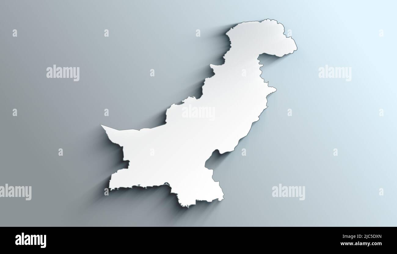 Country Political Geographical Map of Pakistan with Shadows Stock Photo