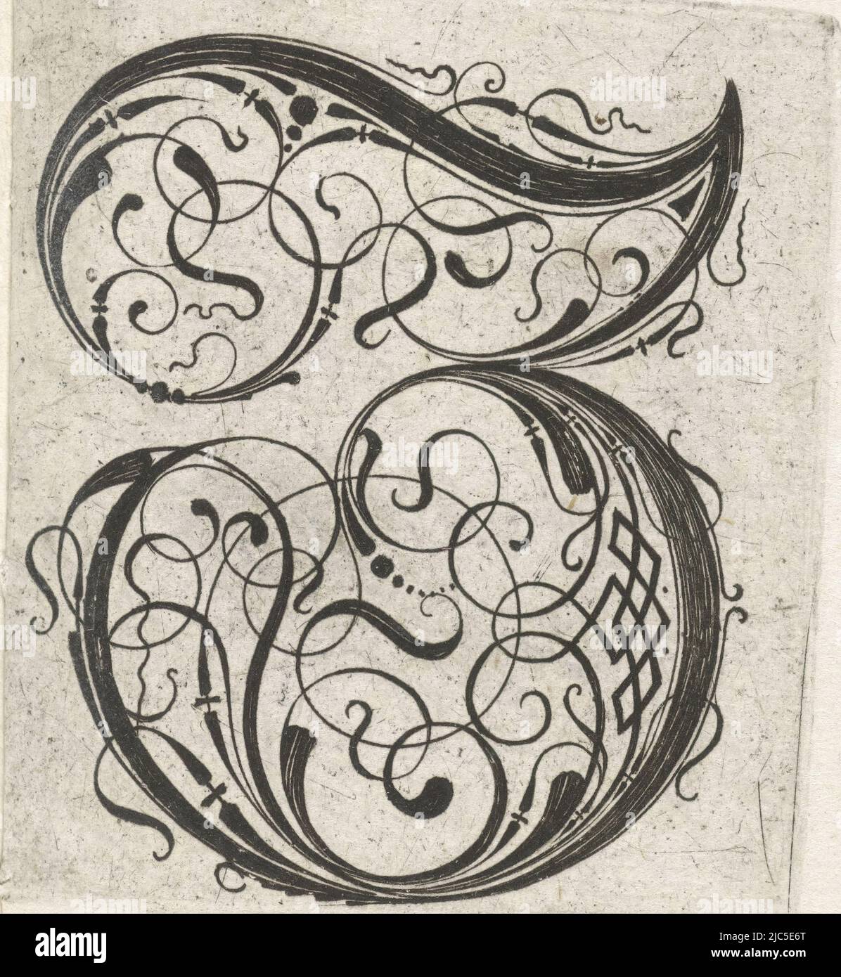From series of 24 gothic letters with braid: A-I, K-T and V-Z., Letter Z Alphabet (series title), print maker: anonymous, anonymous, publisher: anonymous, Netherlands, (possibly), c. 1600 - c. 1699, paper, engraving, h 56 mm - w 51 mm Stock Photo