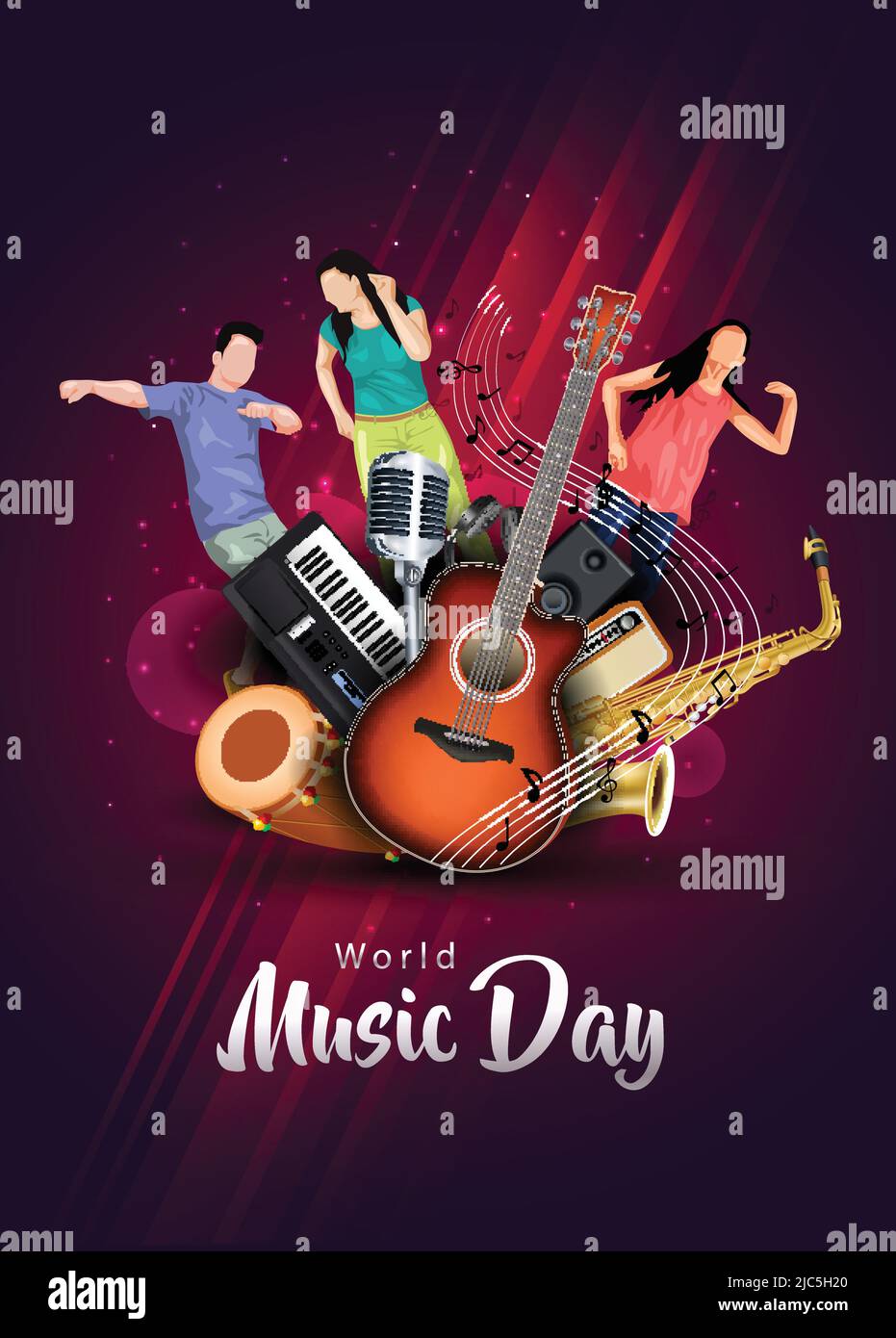world music day dance night party Flyer design with group of people