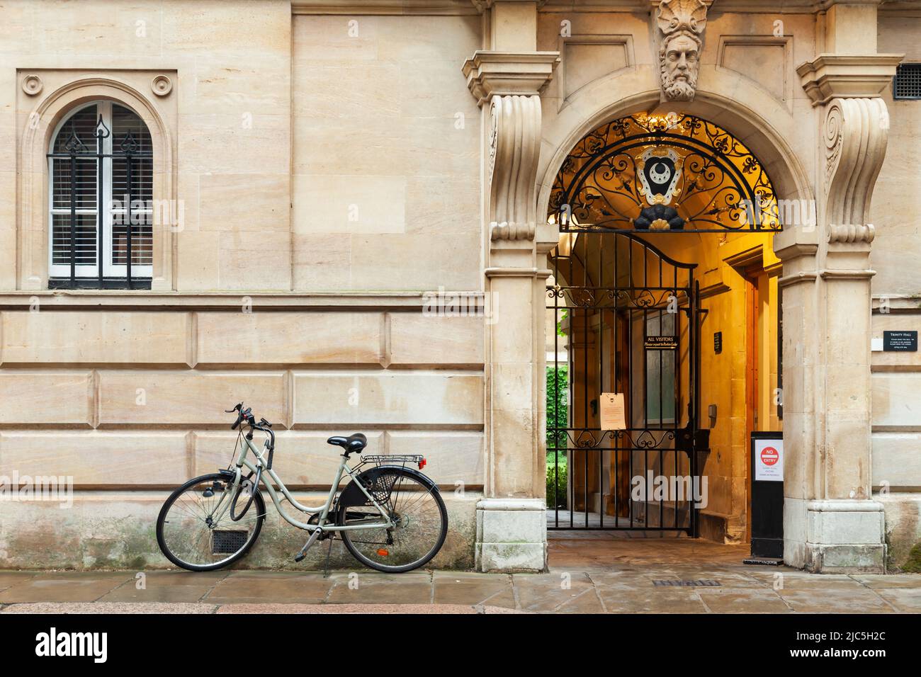 Bicycle parked on the street in Cambridge, England. Stock Photo