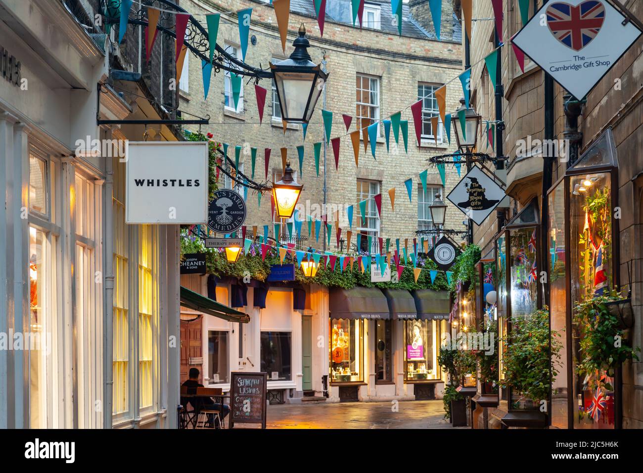 Spring evening on Rose Crescent in Cambridge city centre, England Stock