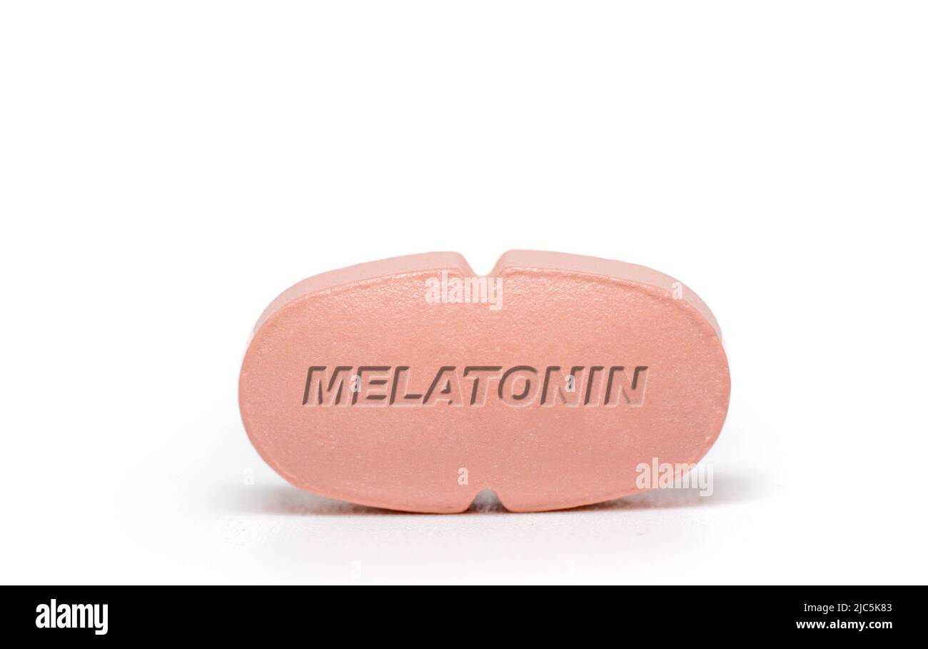 Melatonin Pharmaceutical medicine pills  tablet  Copy space. Medical concepts. Stock Photo