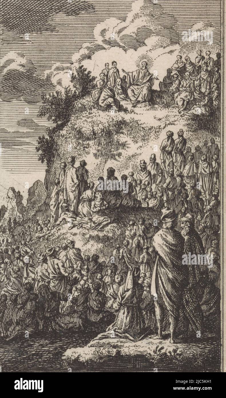 Bergrede, Jan Luyken, print maker: anonymous, Amsterdam, 1712, paper, etching, h 137 mm × w 71 mm Stock Photo