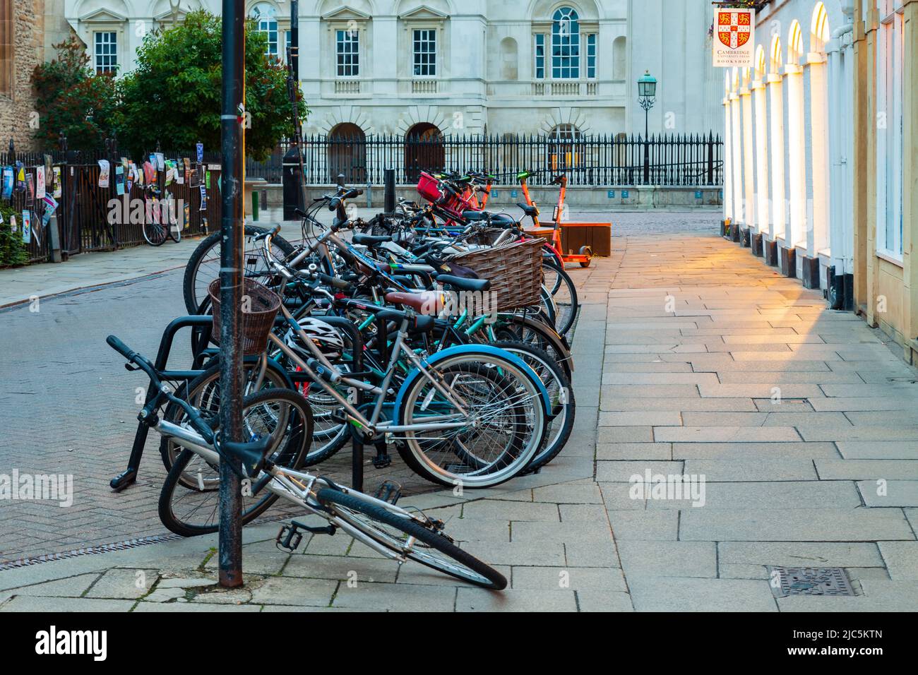 Bicycles parked on St Mary's Street in Cambridge city centre, England. Stock Photo