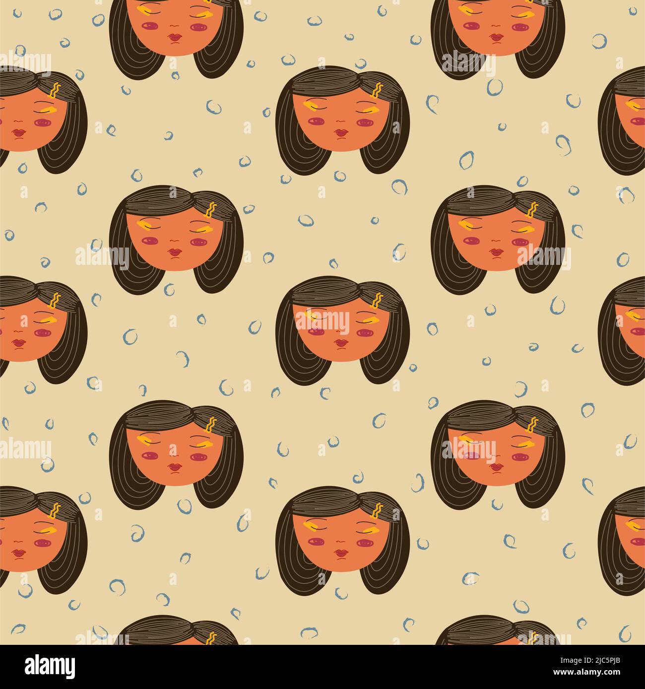 Seamless pattern with female faces illustration. Repeatable background ...