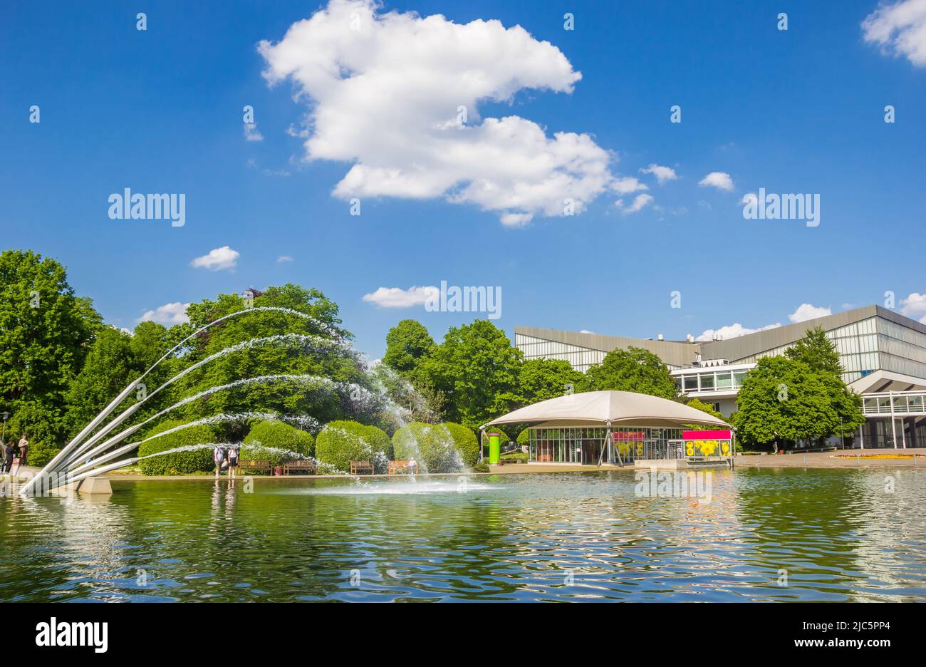Fountain in the lake of the Gruga park in Essen, Germany Stock Photo