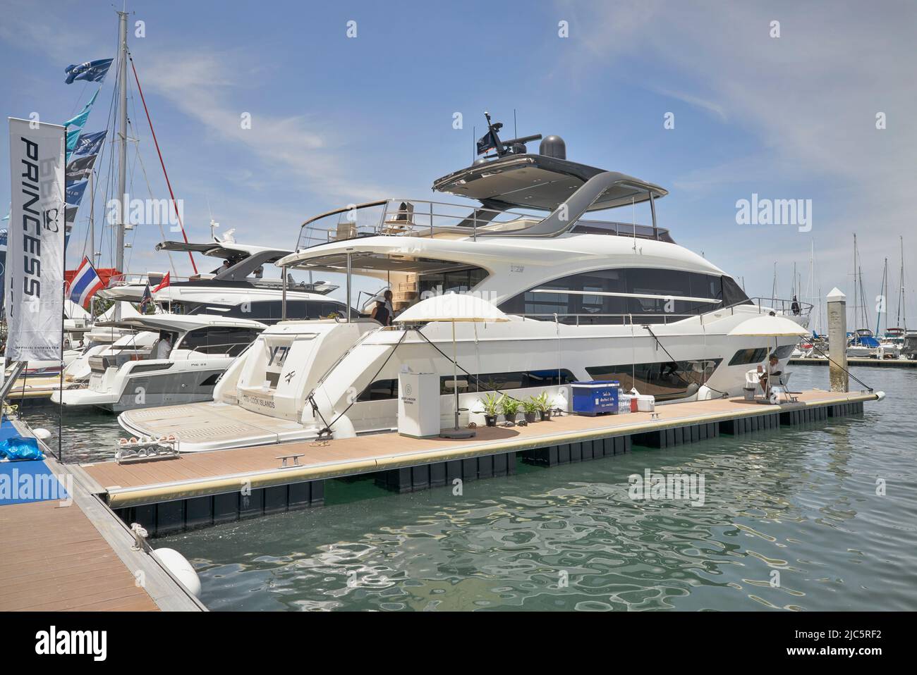Luxury sailing yacht moored. Princess Y78 2020 boat Stock Photo