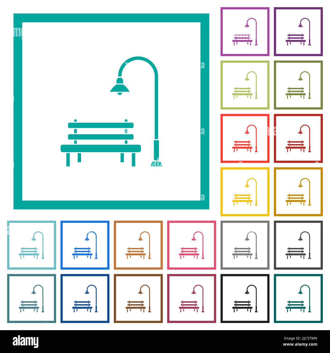 Park flat color icons with quadrant frames on white background Stock ...