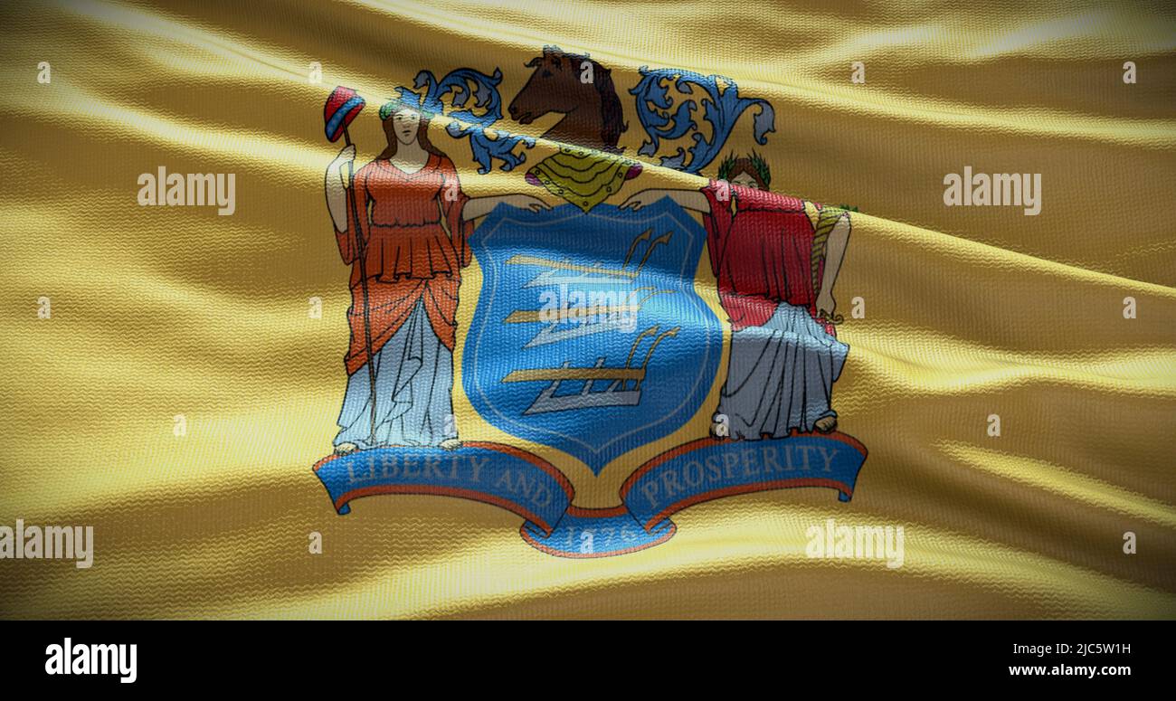 New Jersey state flag background illustration, USA symbol backdrop. Stock Photo