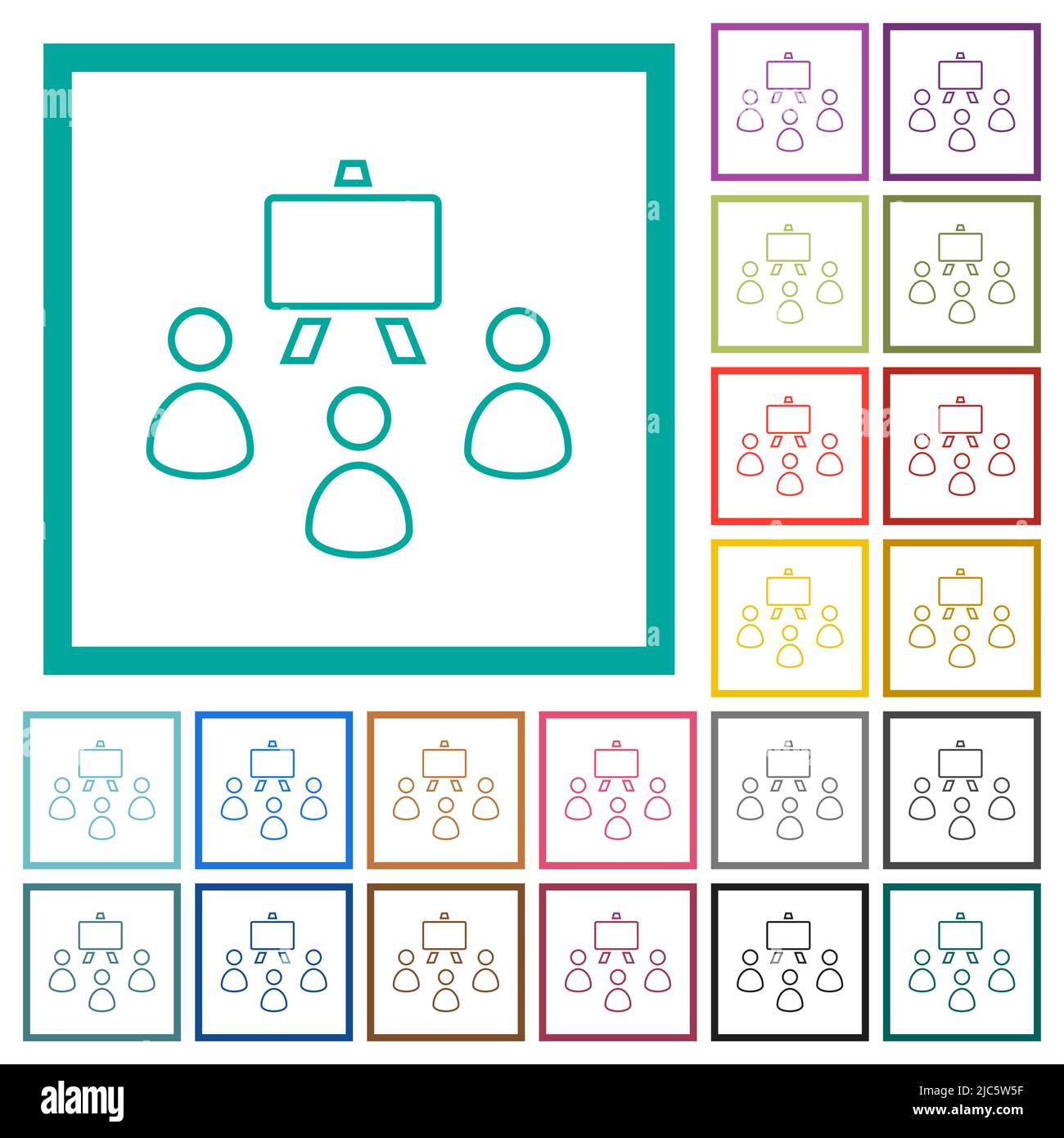 Classroom outline flat color icons with quadrant frames on white ...