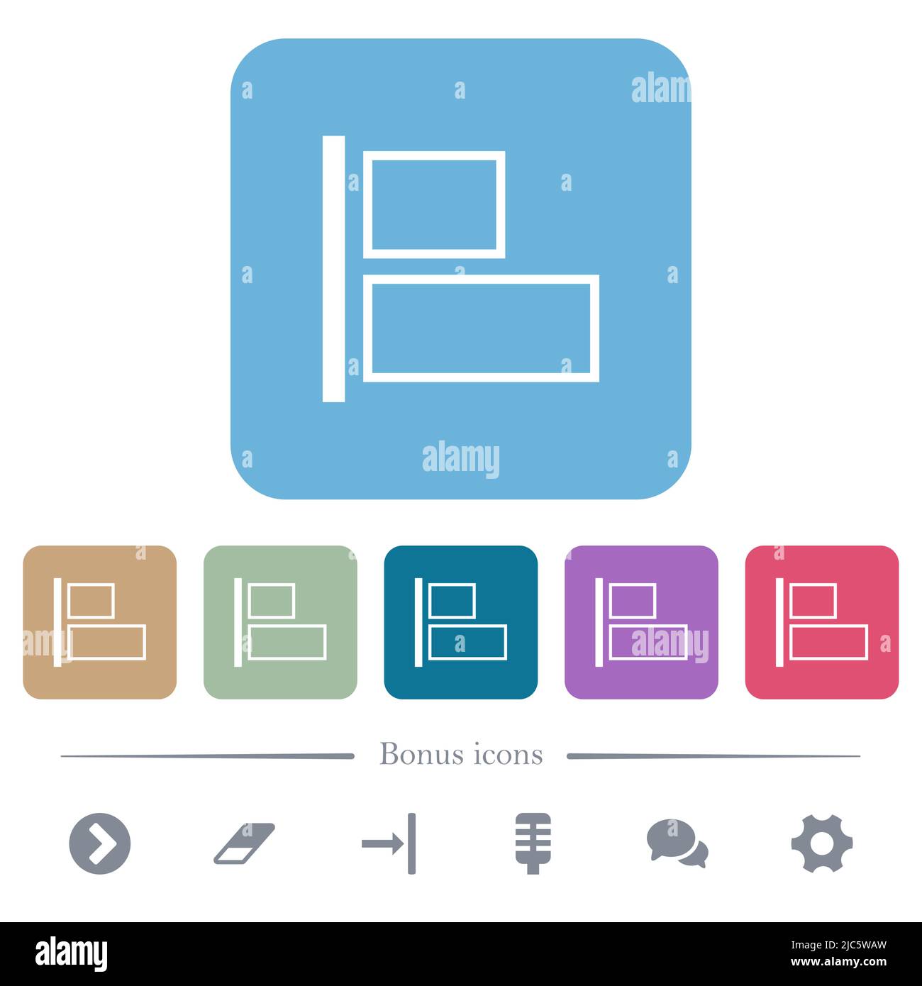 Align to left outline white flat icons on color rounded square ...