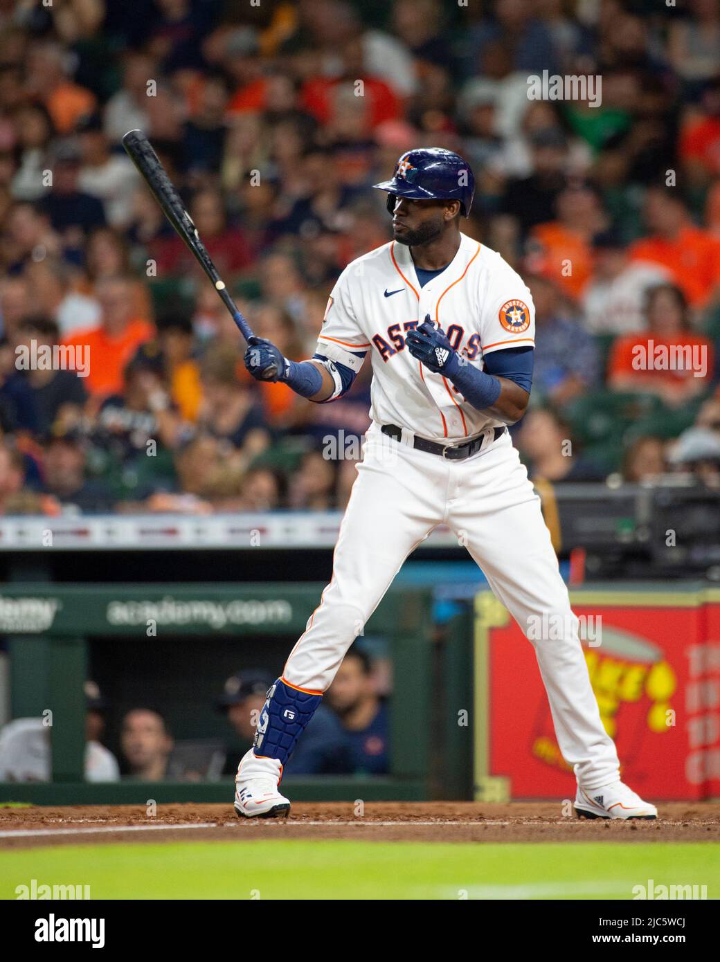 Houston Astros designated hitter Yordan Alvarez (44) bats in the bottom