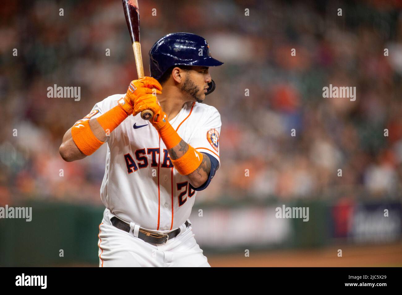 Houston Astros center fielder Jose Siri (26) bats in the bottom of the