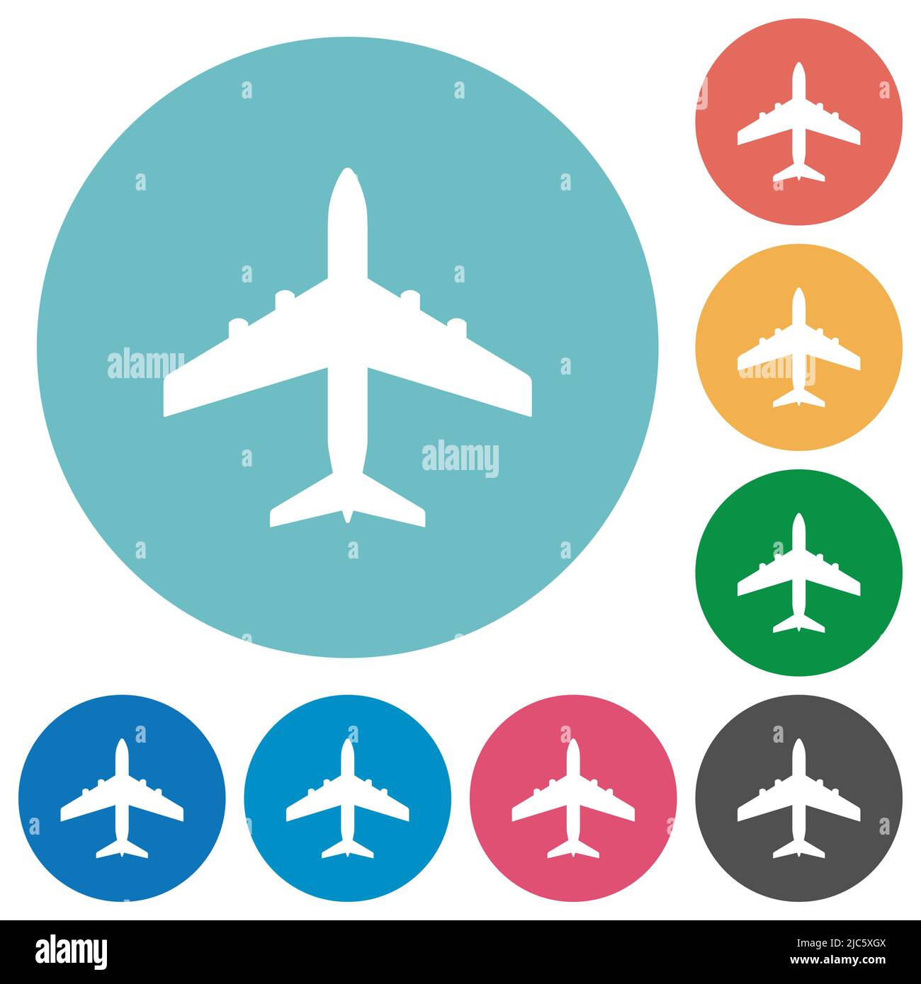 Passenger aircraft flat white icons on round color backgrounds Stock ...