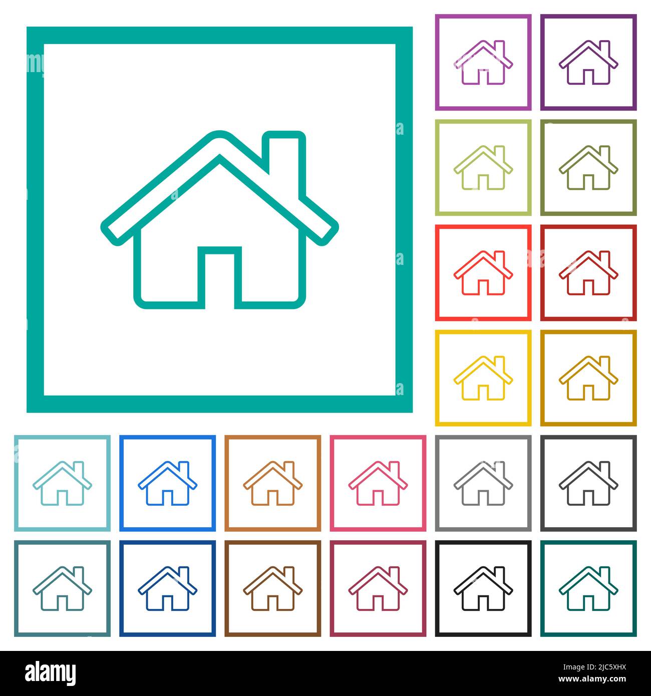 Home outline flat color icons with quadrant frames on white background ...