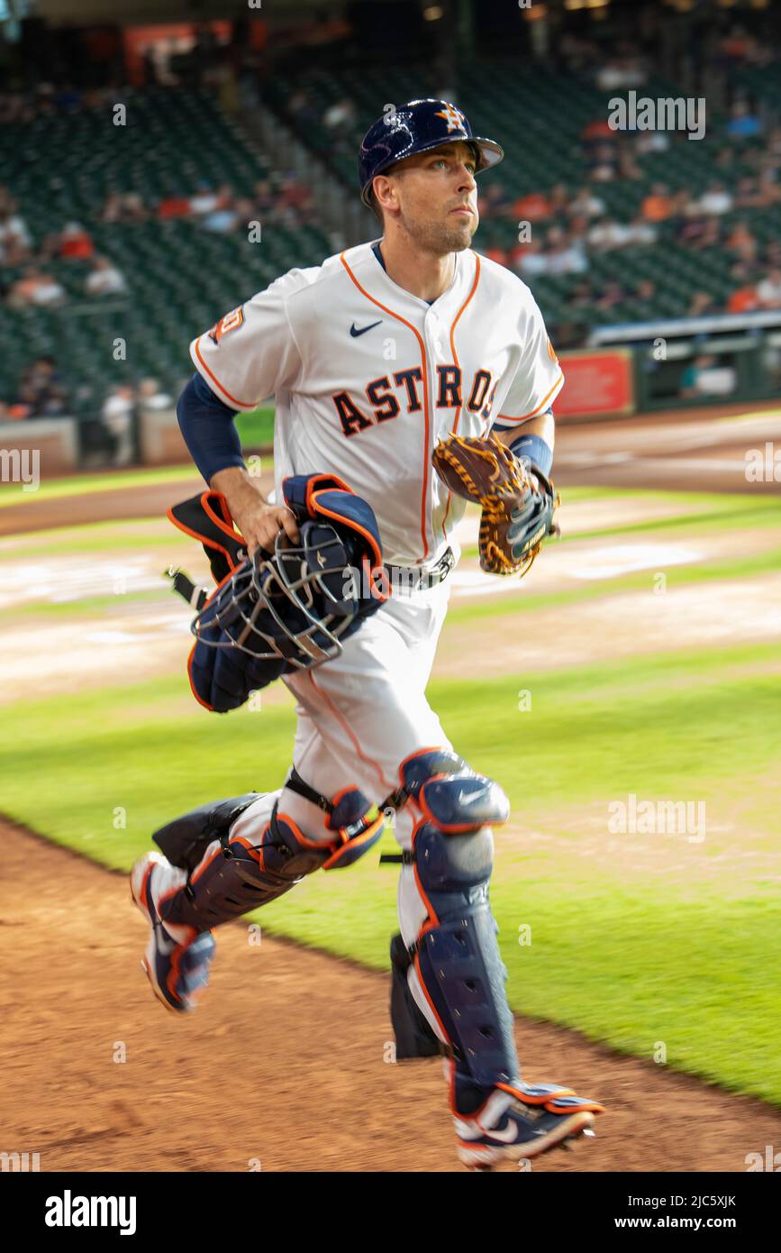 Houston Astros catcher Jason Castro (18) getting ready for  the MLB game between the Houston Astros and the Seattle Mariners on Tuesday, June 7, 2022 Stock Photo