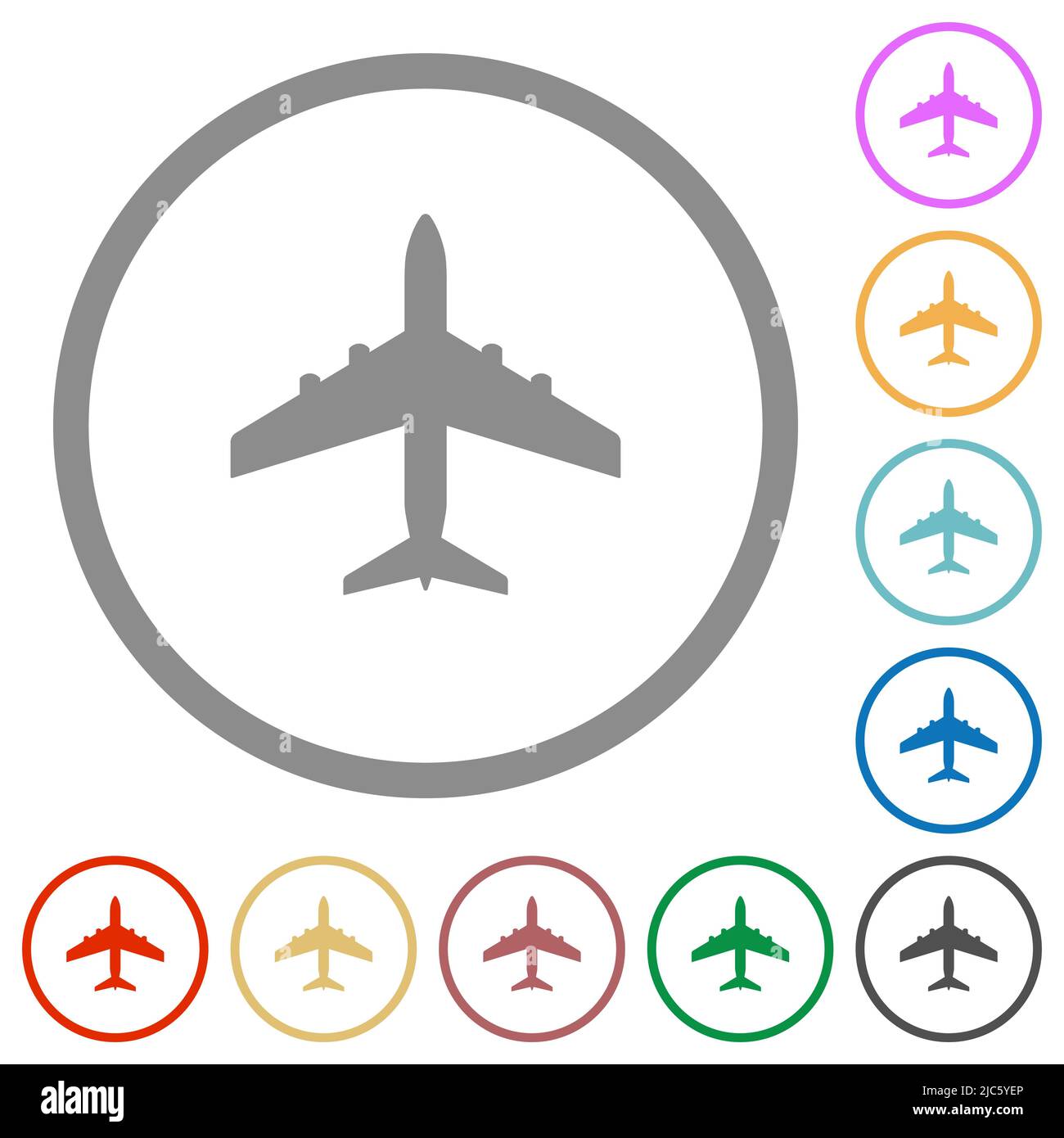 Passenger aircraft flat color icons in round outlines on white ...