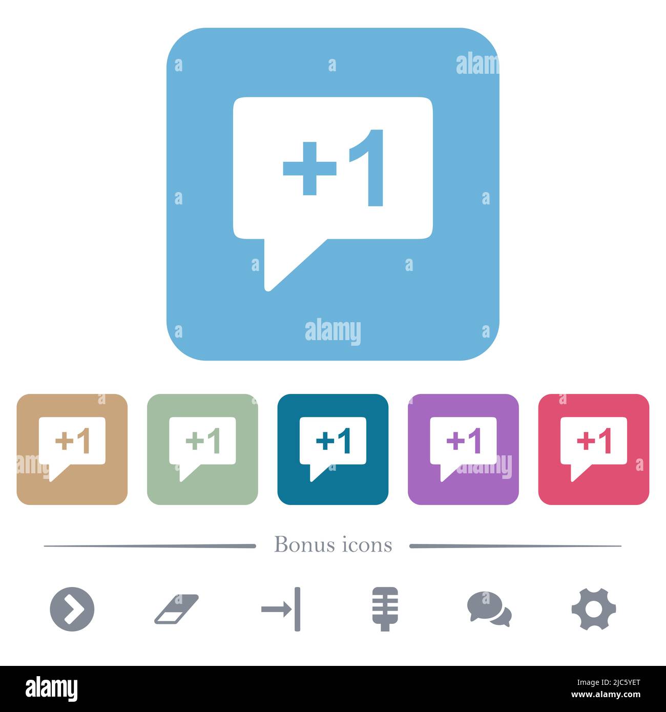 Plus one sign white flat icons on color rounded square backgrounds. 6 ...