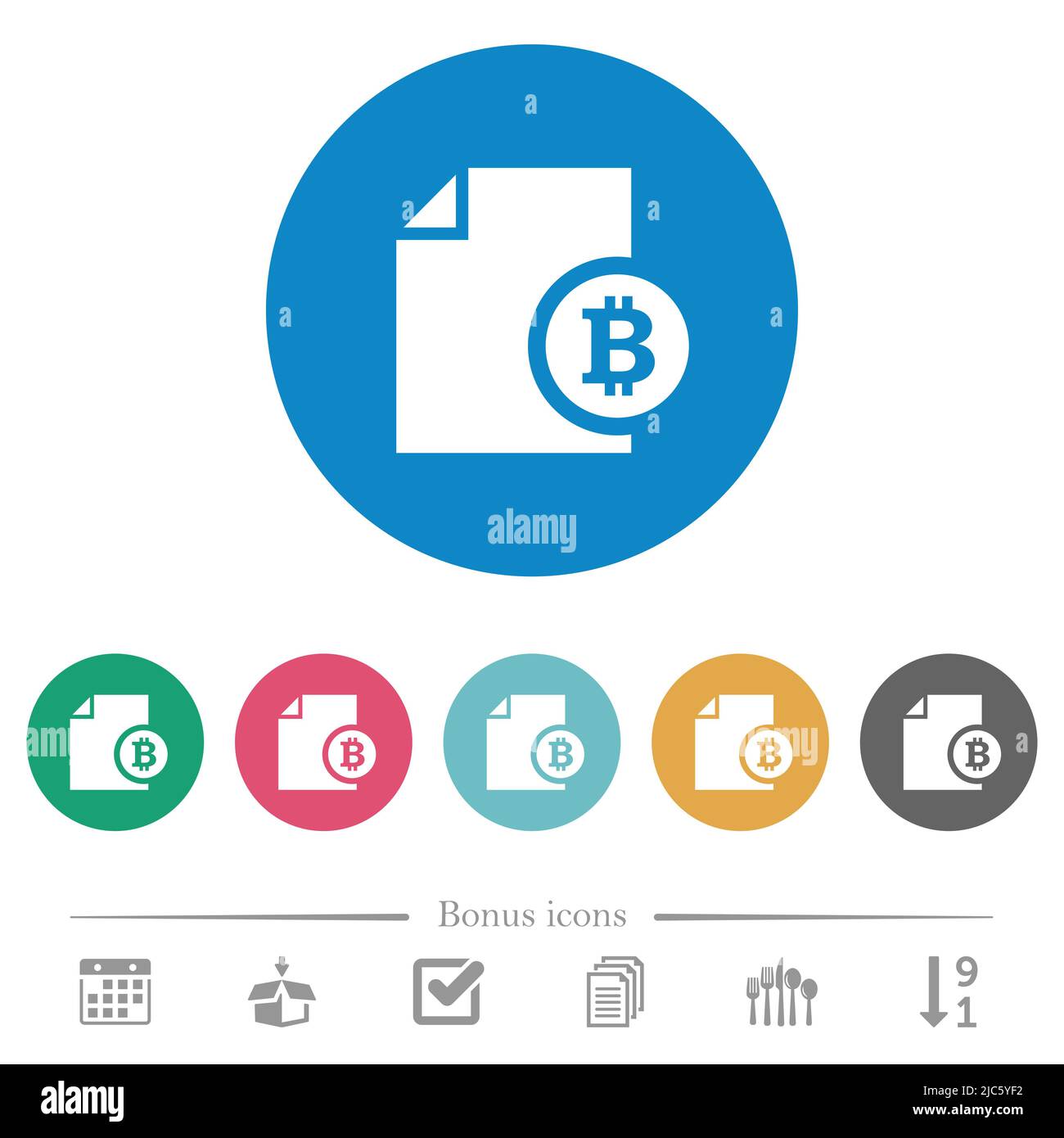 Bitcoin financial report flat white icons on round color backgrounds. 6 ...