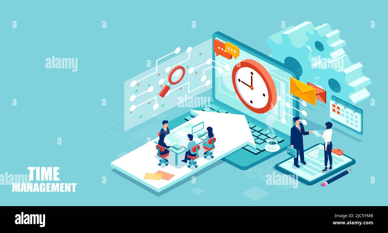 Vector of businesspeople managing online business and time efficiently Stock Vector