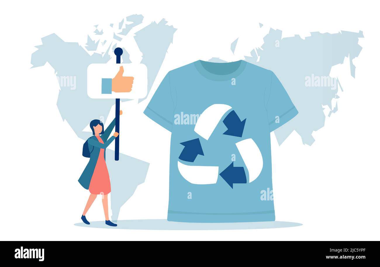 Vector of a woman supporting recycling of the clothes to have less impact on earth resources Stock Vector