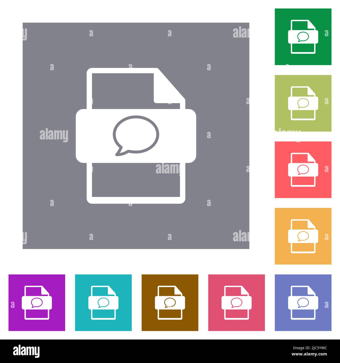 Message file type flat icons on simple color square backgrounds Stock Vector