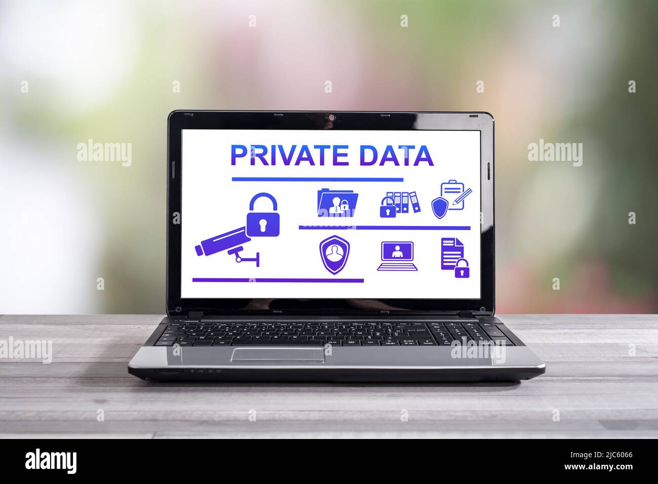 Private data concept shown on a laptop screen Stock Photo