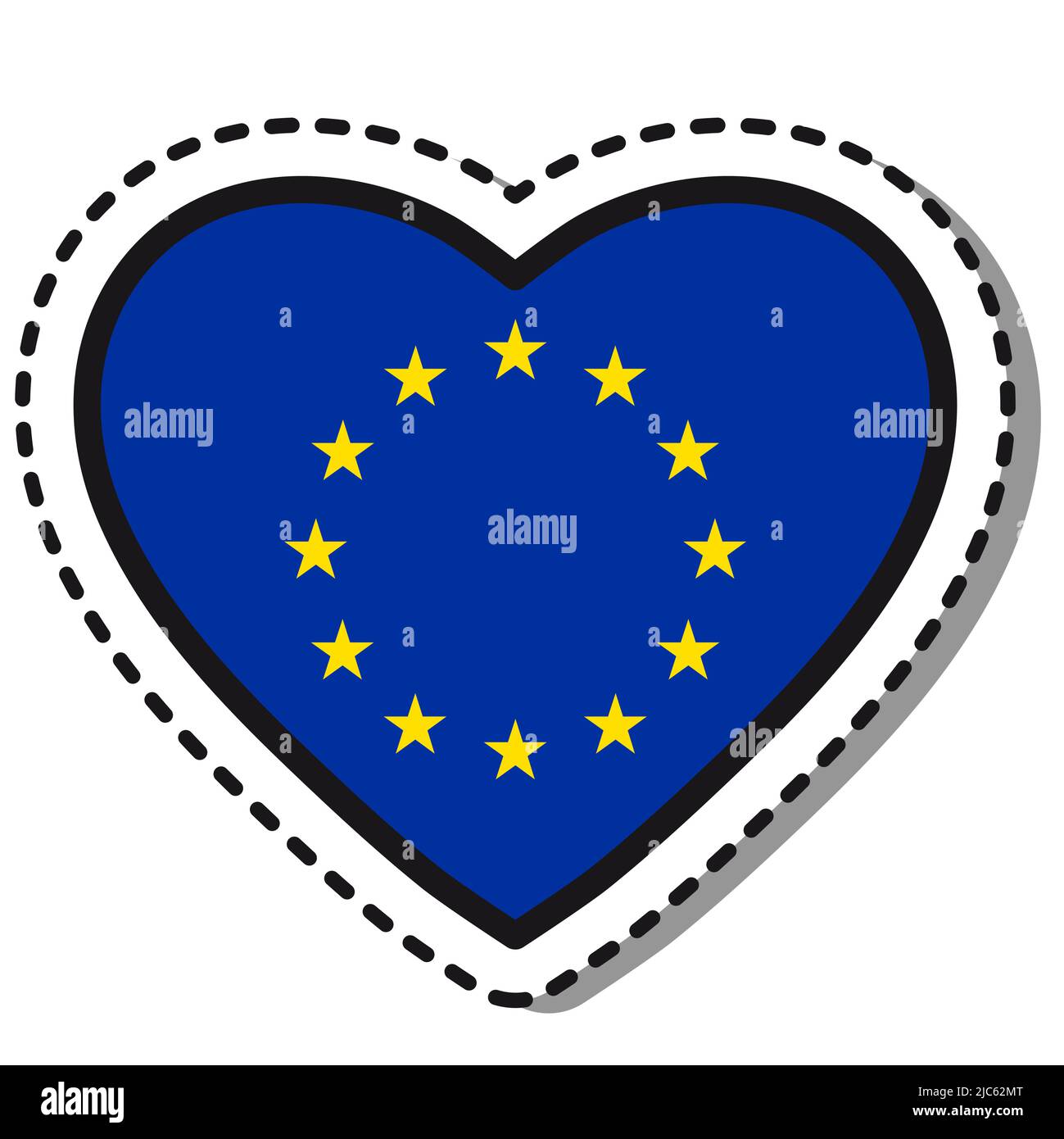 Flag European Union heart sticker on white background. Vintage vector love badge. National day. Travel sign. Stock Vector