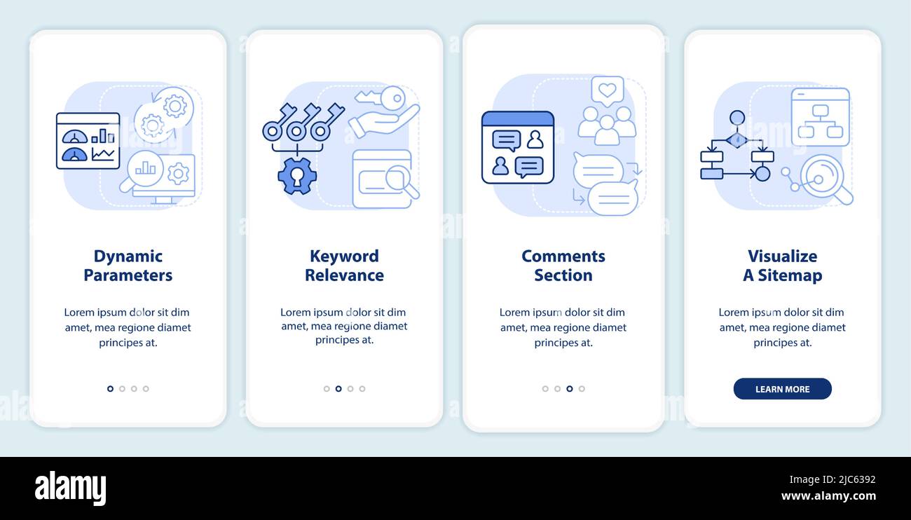 Advanced search engine optimization light blue onboarding mobile app screen Stock Vector