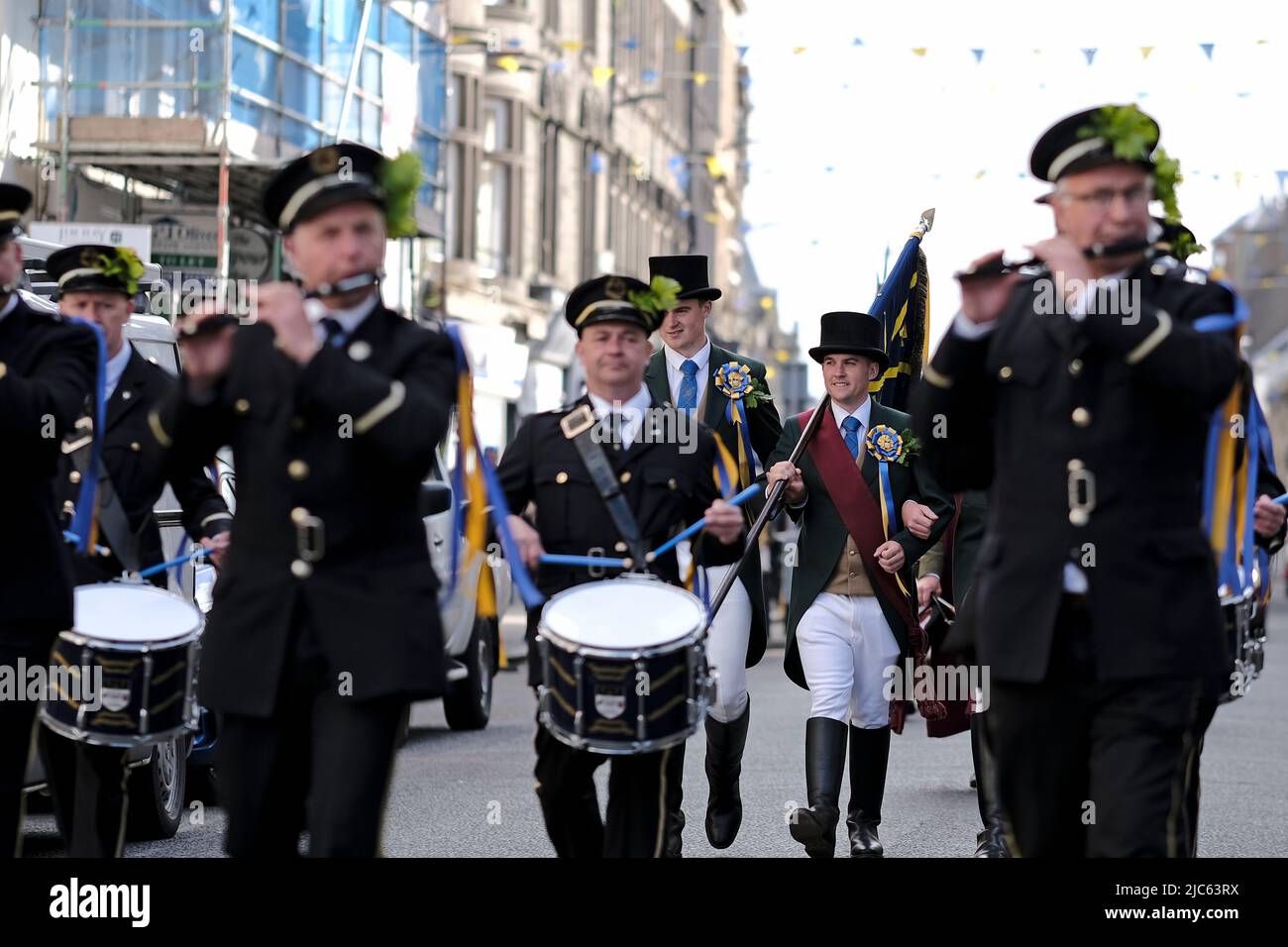 Hawick, UK. , . 2022 Hawick Common Riding Hawick 2022, Greig Middlemass (centre with flag