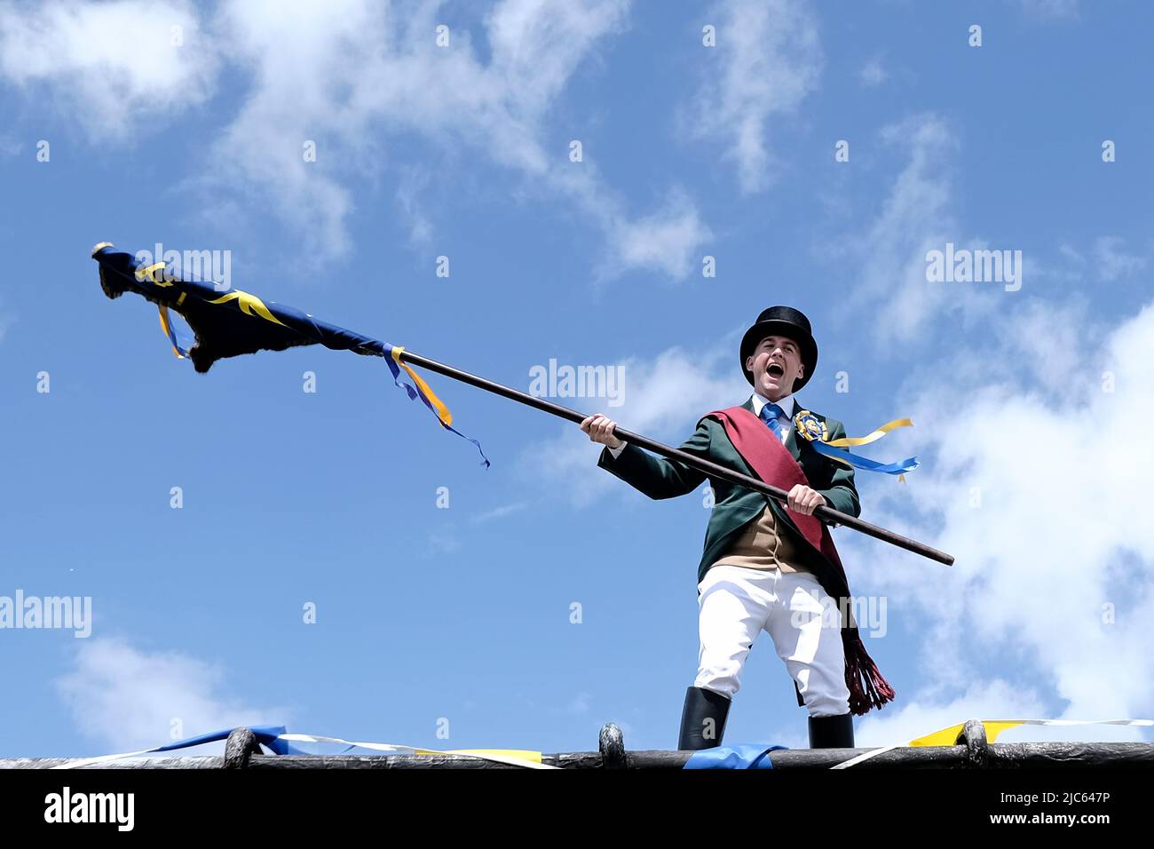 Hawick, UK. , . Hawick 2022, Greig Middlemass waves the Banner