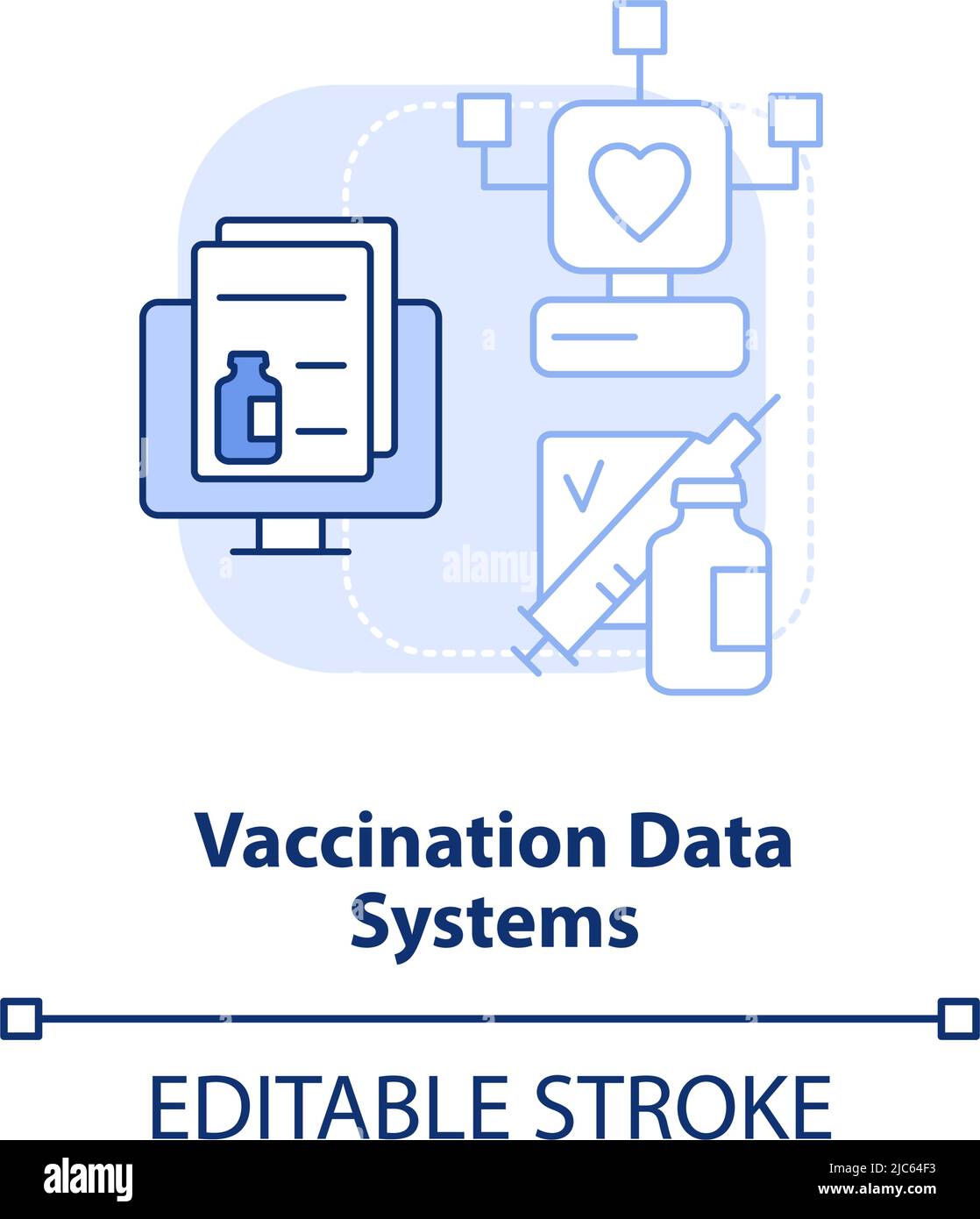Vaccination data systems light blue concept icon Stock Vector