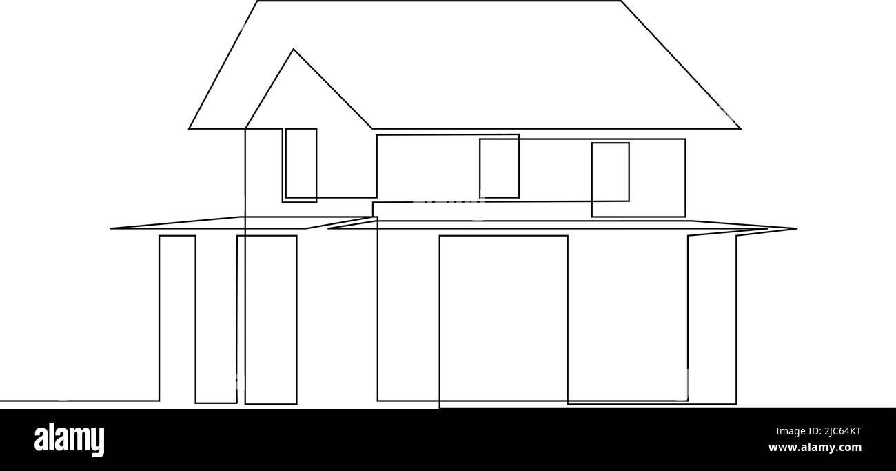 Abstract house in continuous line art drawing style. Real estate minimalist black linear sketch isolated on white background. Vector illustration. Stock Vector