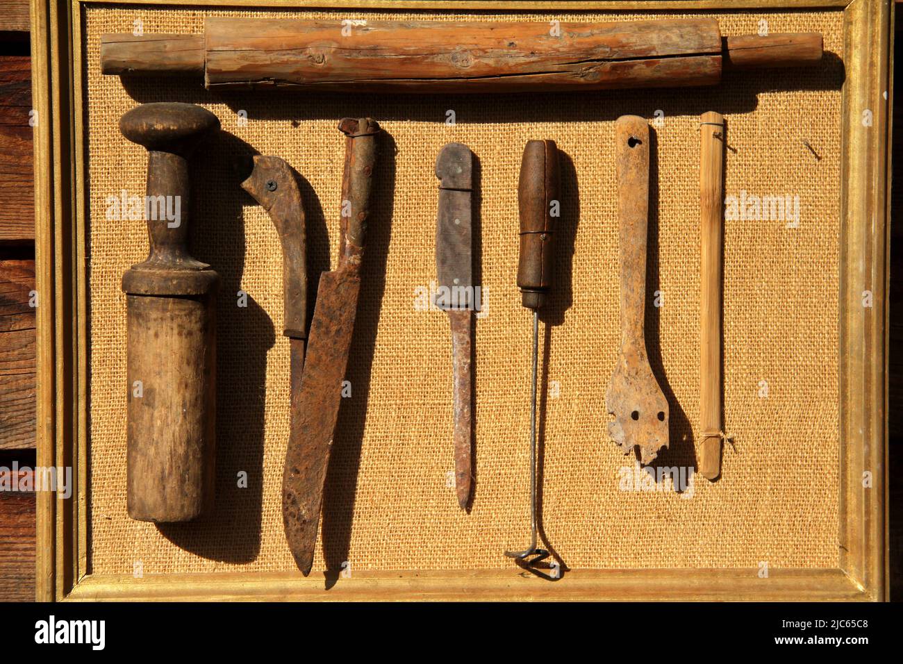 Old kitchen utensils displayed as decor in Romania Stock Photo Alamy