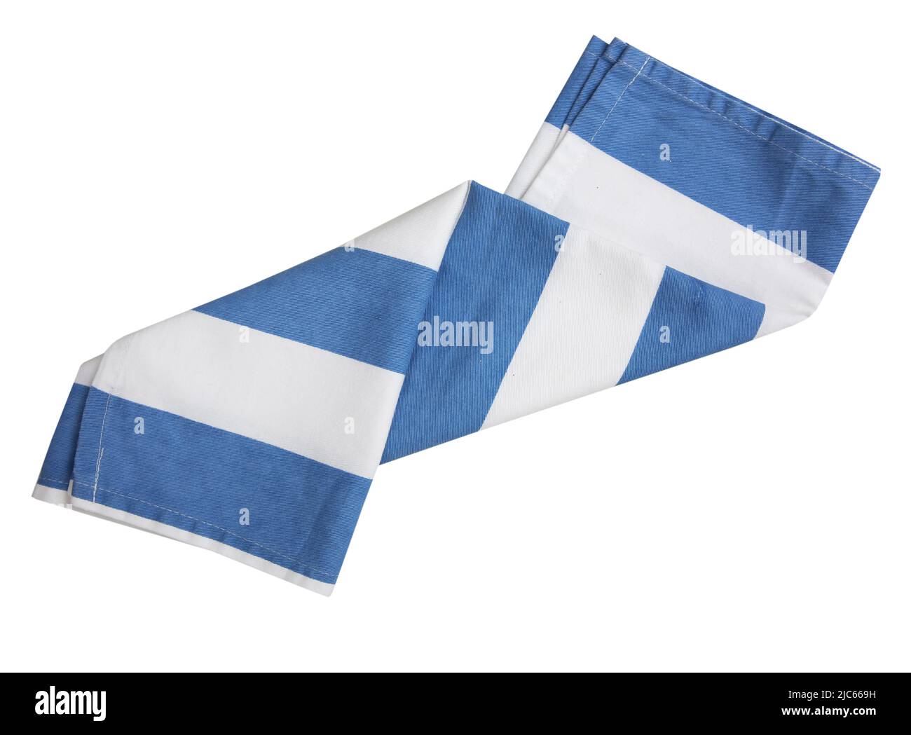 Folded kitchen towel isolated. Blue  dishcloth. Textile cloth. Stock Photo