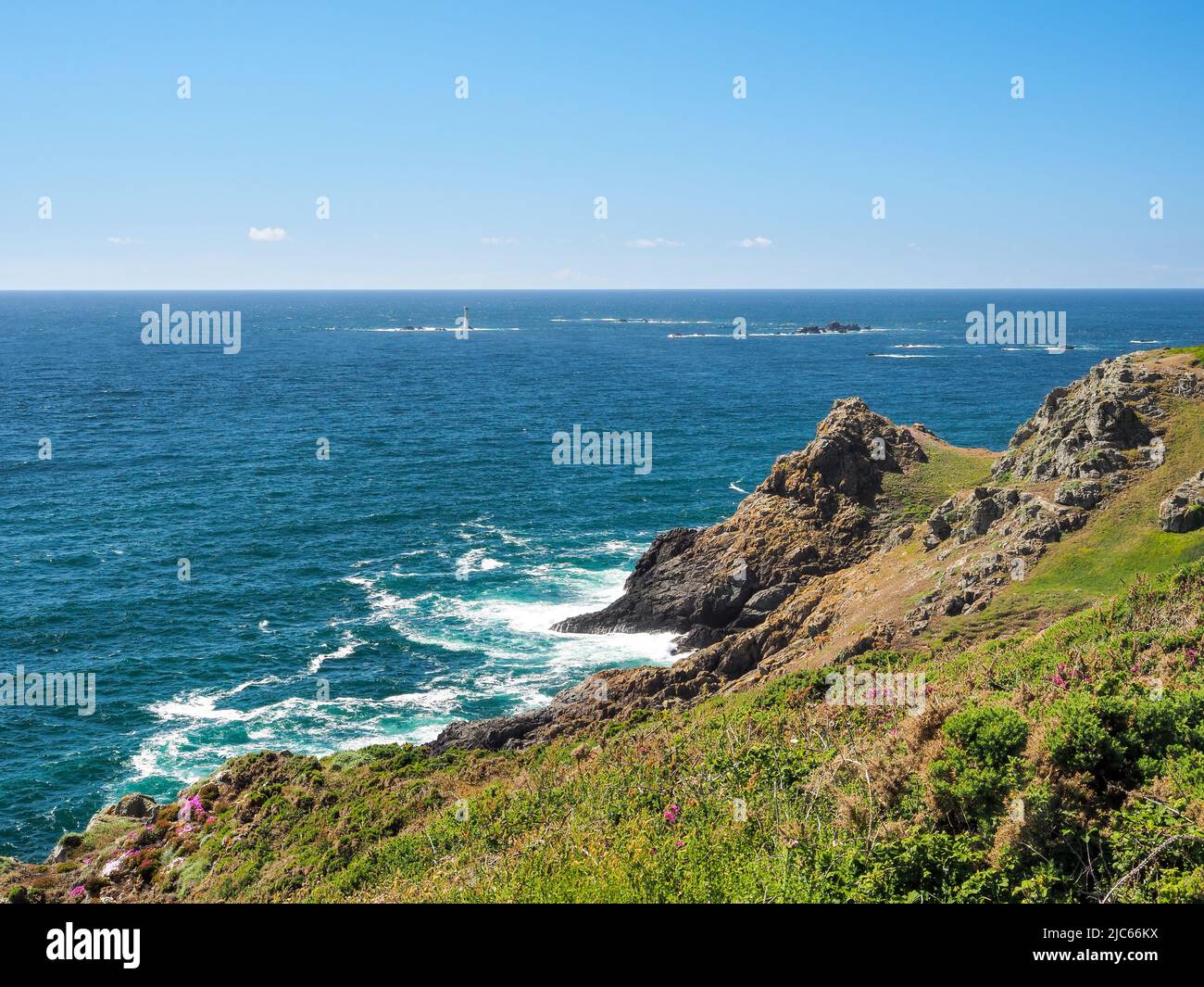 View to Les Hanois Lighthouse on Le Biseau rock, Guernsey, Channel Islands Stock Photo