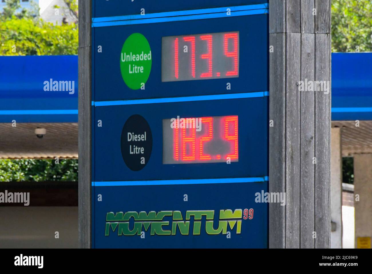 Axminster, Devon, UK. 10th June 2022. Petrol and Diesel prices at Tesco