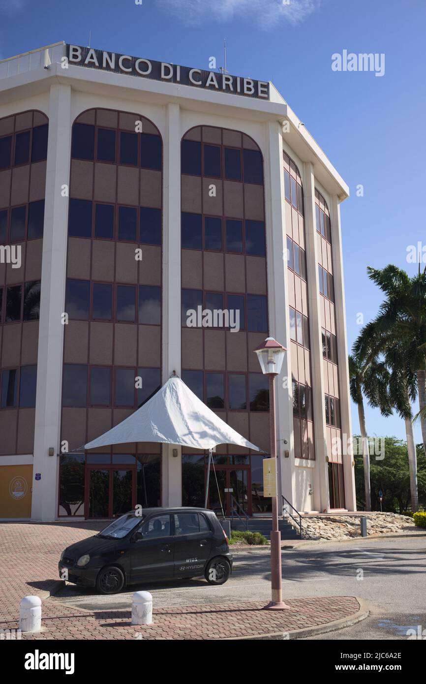 ORANJESTAD, ARUBA - DECEMBER 4, 2021: The building of the Banco di Caribe bank at Vondellaan 31 in Oranjestad on the Caribbean island of Aruba Stock Photo