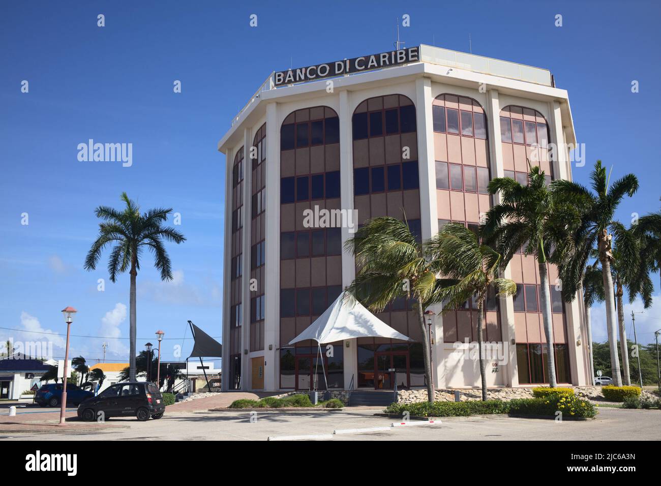 ORANJESTAD, ARUBA - DECEMBER 4, 2021: The building of the Banco di Caribe bank at Vondellaan 31 in Oranjestad on the Caribbean island of Aruba Stock Photo