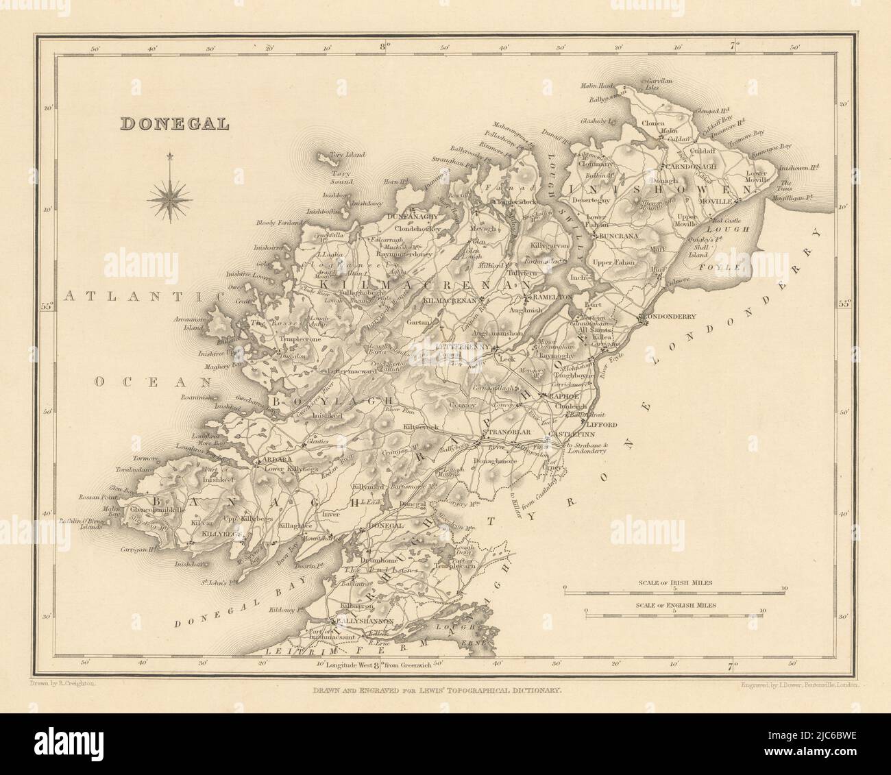 COUNTY DONEGAL antique map for LEWIS by CREIGHTON & DOWER Ireland