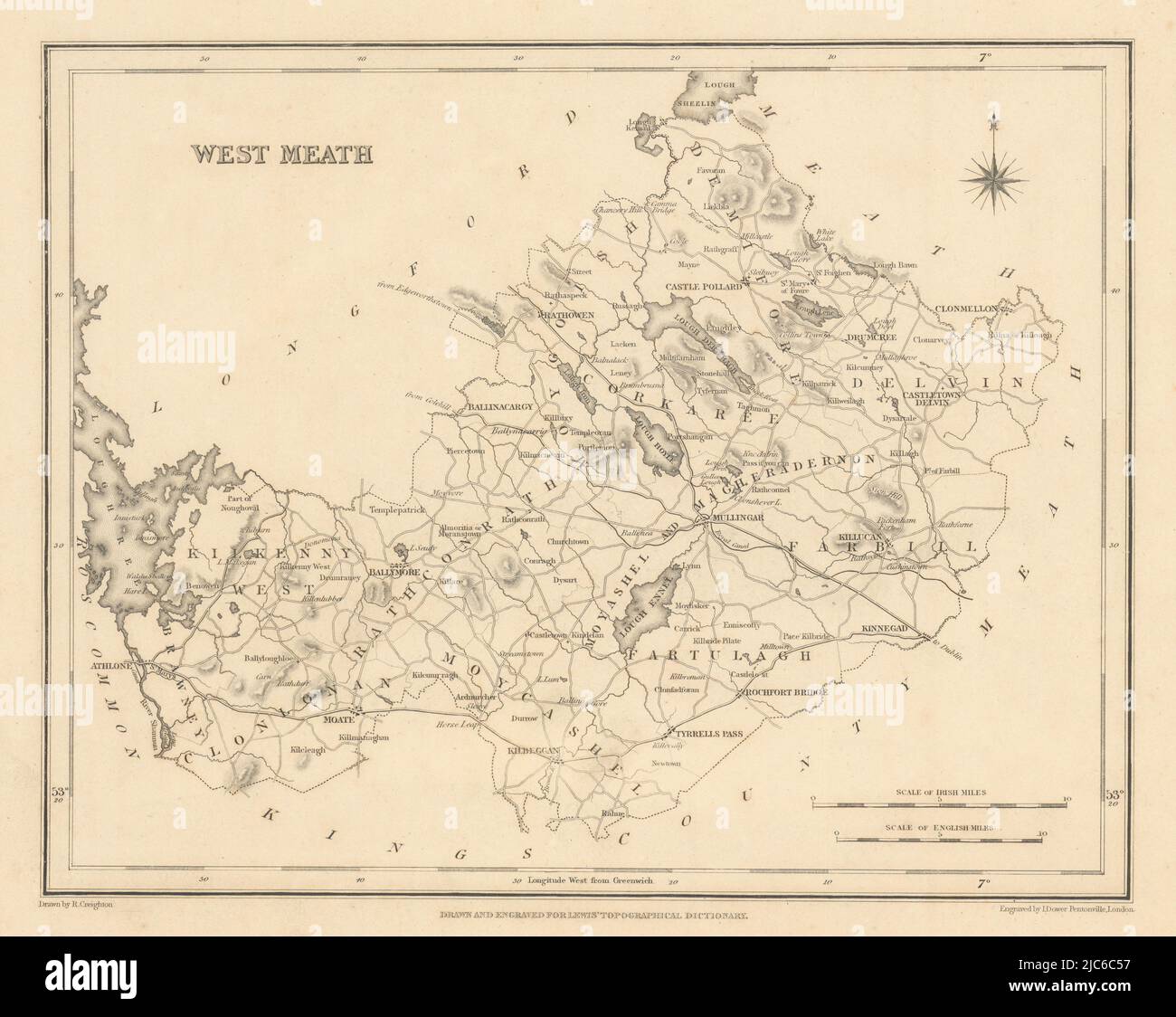 COUNTY WESTMEATH antique map for LEWIS by CREIGHTON & DOWER Ireland