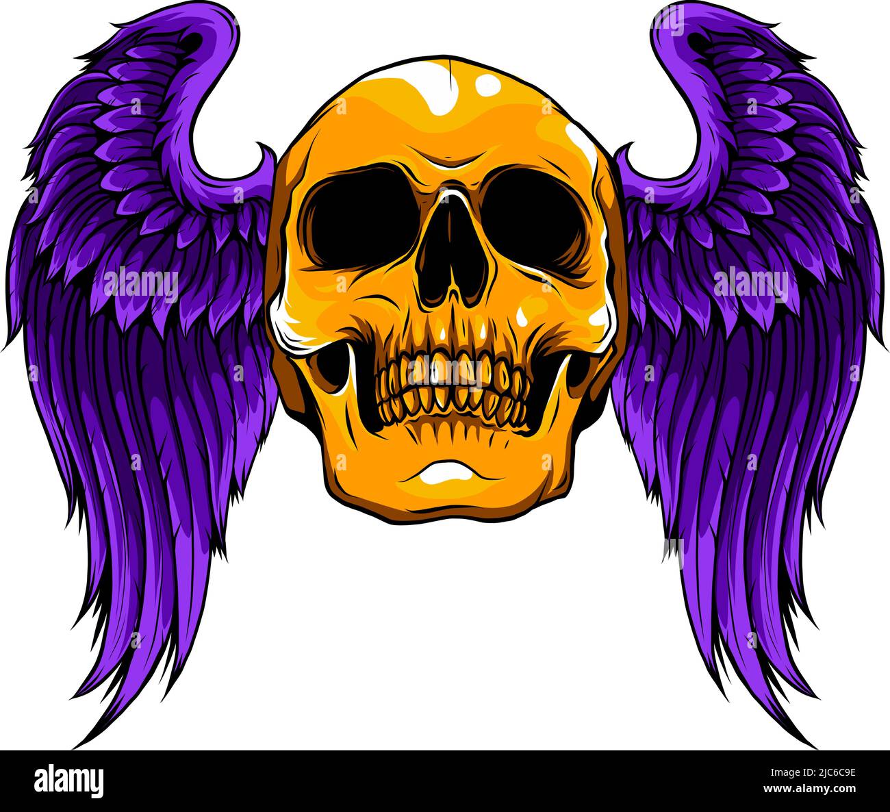 The short angel wings with the unique human dead skull of illustration Stock Vector