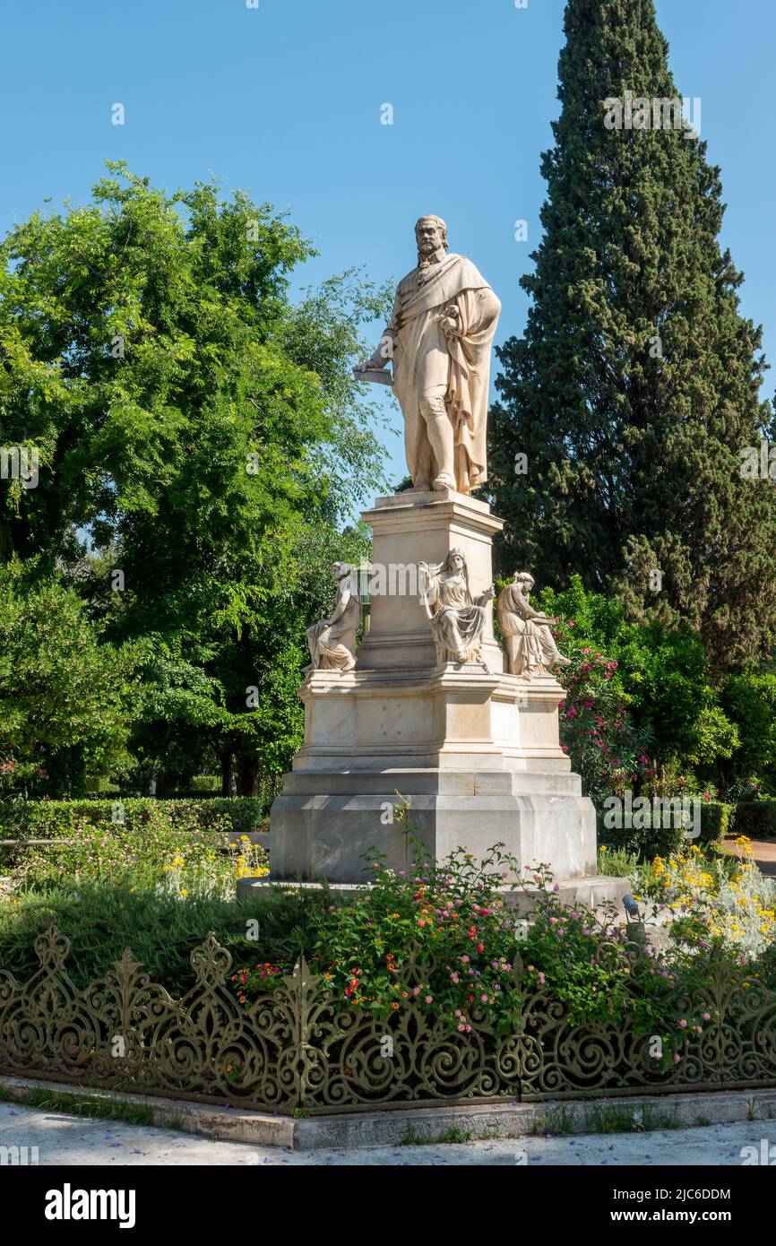 Statue Of loannis Varvakis , A National Hero , In The National Gardens Of Athens Stock Photo