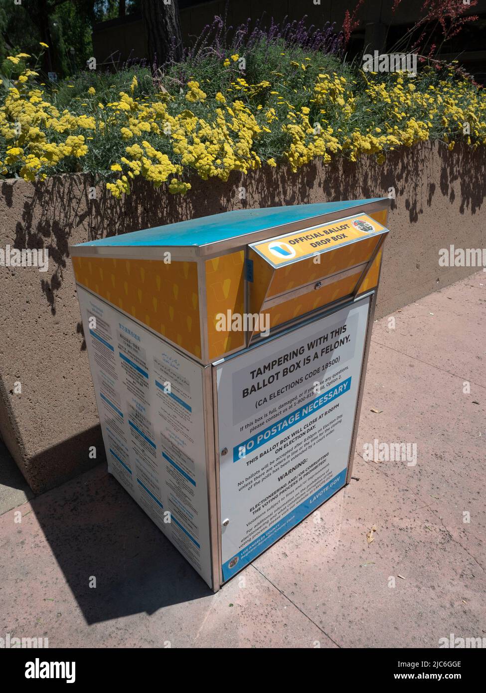 A Los Angeles County voting ballot drop box is shown in Claremont, California on June 7, 2022. Photo by Francis Specker Stock Photo