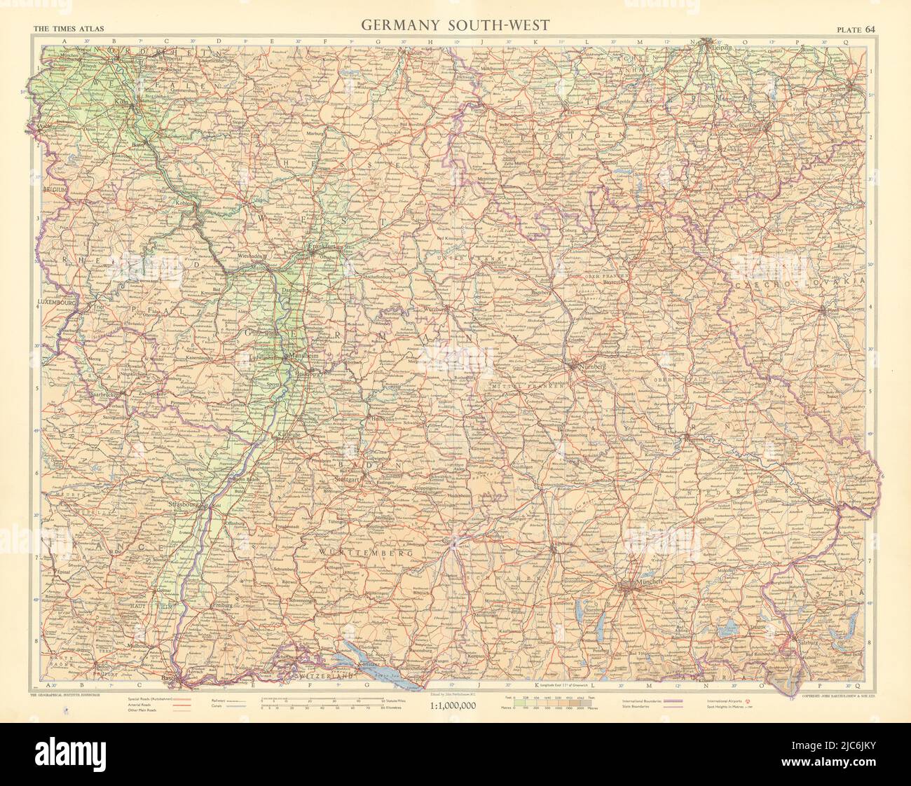Germany south-west. Bavaria Bayern & Baden-Wurttemberg. TIMES 1955 old ...