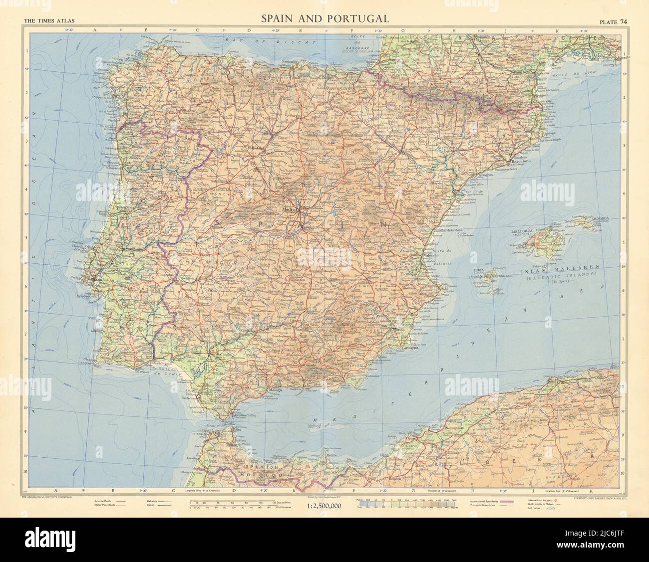 Spain Portugal Iberia Spanish Morocco. Tangier International Zone TIMES 1956 map Stock Photo