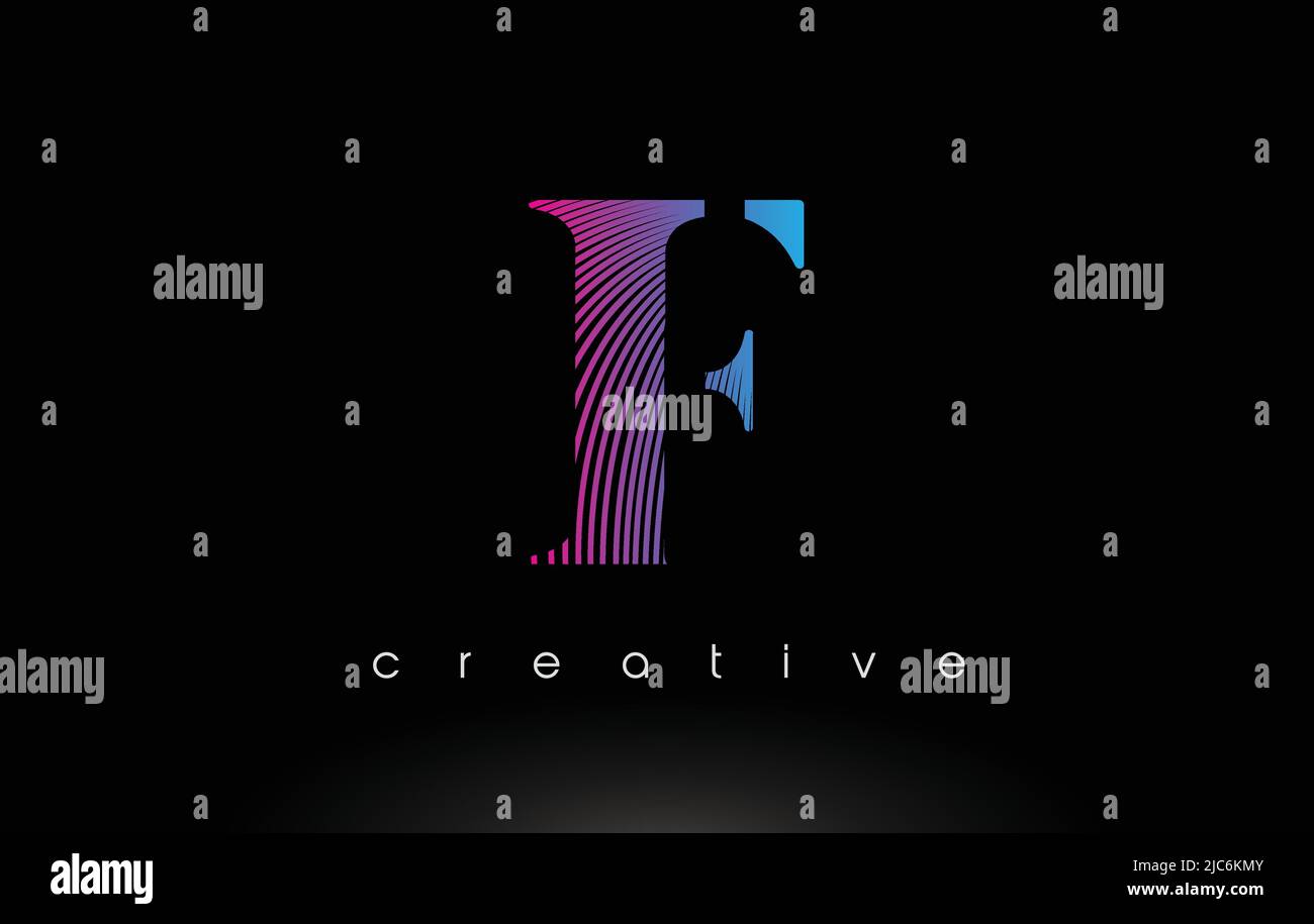 F Logo Design With Multiple Lines. Artistic Elegant Purple Blue Lines ...
