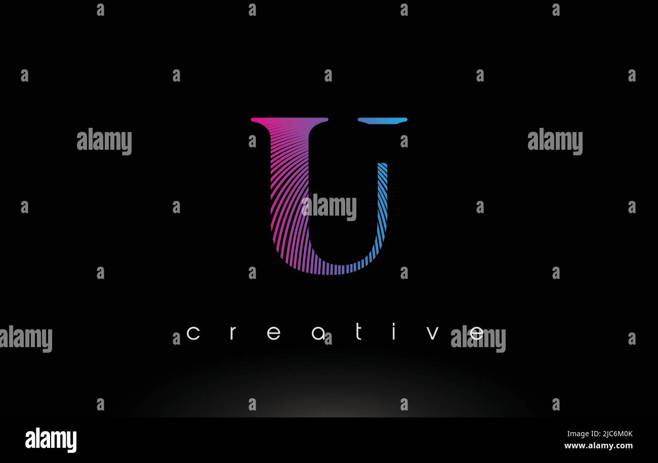 U Logo Design With Multiple Lines. Artistic Elegant Purple Blue Lines ...